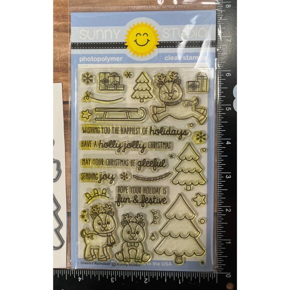 Sunny Studio Clear Stamp & METAL DIE Set Gleeful Reindeer Christmas SSCL-140 - Picture 3 of 4